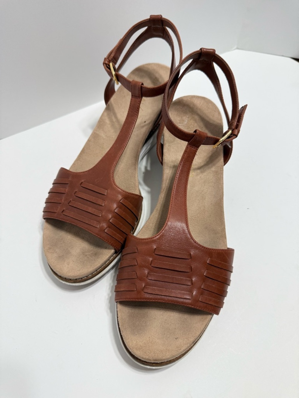Cole Haan Original Grand Huarache Wedge Sandals Women Size 11.5 B Brown Leather